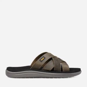 Teva Voya Slide Leather Miesten TummanOliivinvihreä Sandaalit